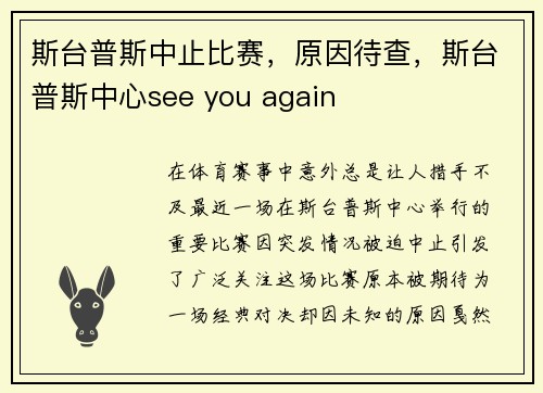 斯台普斯中止比赛，原因待查，斯台普斯中心see you again