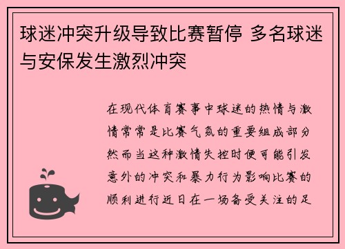 球迷冲突升级导致比赛暂停 多名球迷与安保发生激烈冲突