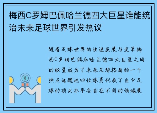 梅西C罗姆巴佩哈兰德四大巨星谁能统治未来足球世界引发热议
